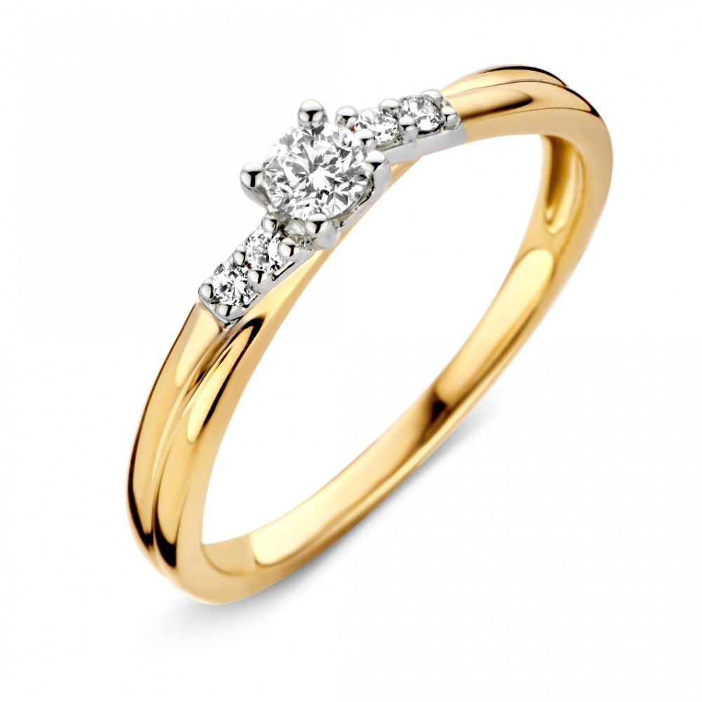 Bague bicolore élégante en or avec diamant brillant de 0,22 crt.