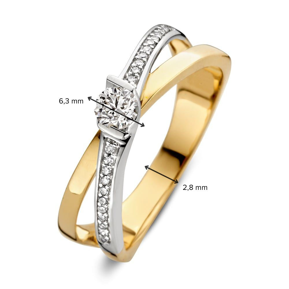 Bague Bicolore en Or Jaune et Or Blanc avec Diamants – 0,22 ct Brillant et 22 Petits Diamants