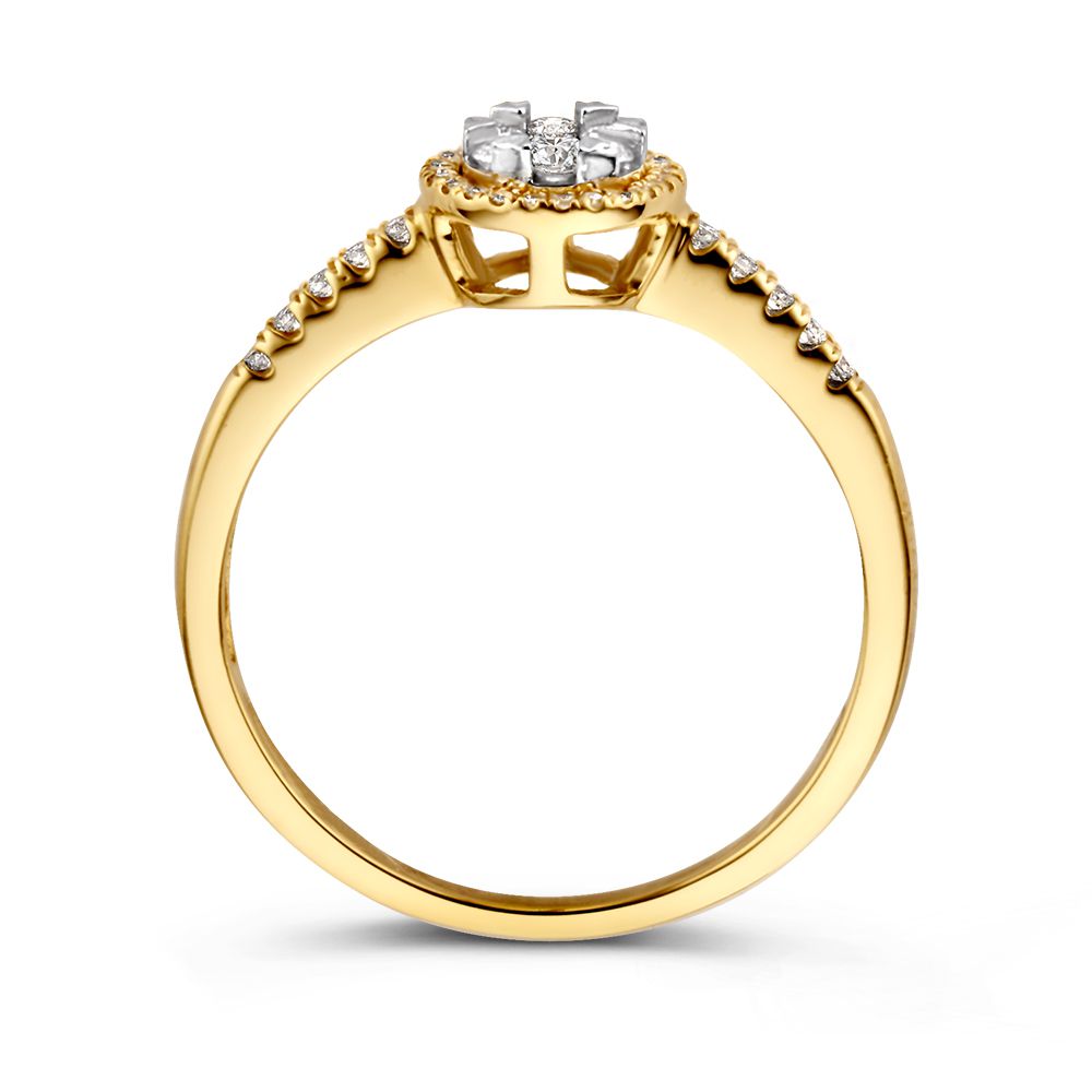 Bague Entourage Bicolore en Diamants pour Femme 14 Carats Or Jaune/Or Blanc avec Diamant Ovale 0.24ct