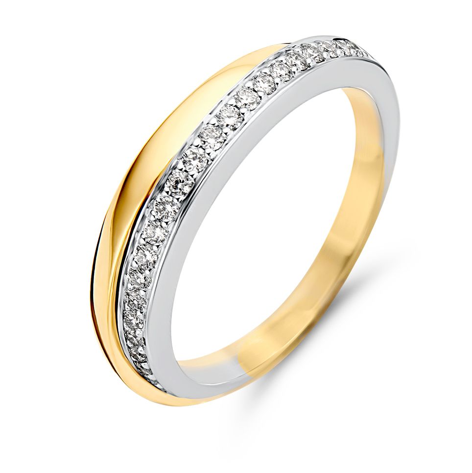Bague bicolore en or blanc et or jaune avec diamants sur bande en or blanc – 0,25 carat.