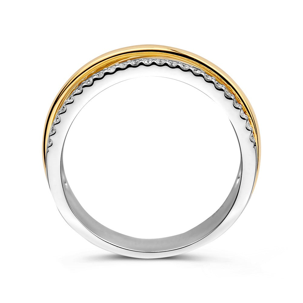 Bague Bicolore Or Jaune/Or Blanc avec 0,27 ct Diamants – 14 Carats, Bague Pour Femme Raffinée, Qualité H/SI-1