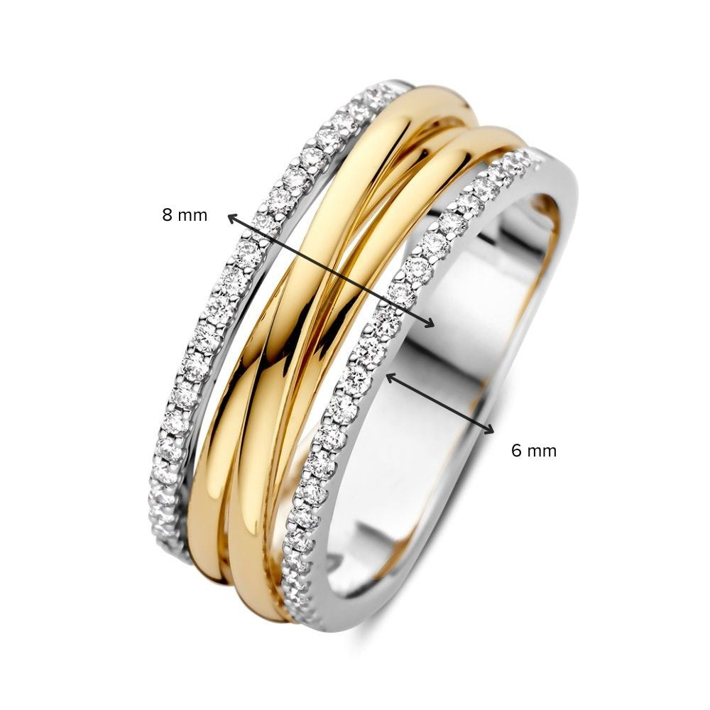 Bague Bicolore Or Jaune/Or Blanc avec 0,27 ct Diamants – 14 Carats, Bague Pour Femme Raffinée, Qualité H/SI-1