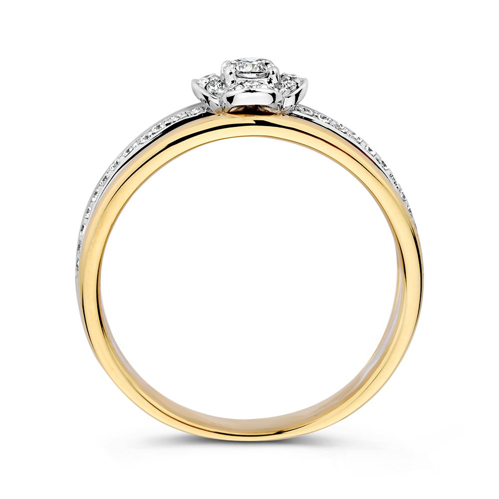 Bague pour femme bicolore or jaune/or blanc avec sertissage de diamants - 0,28 ct diamants, 14 carats