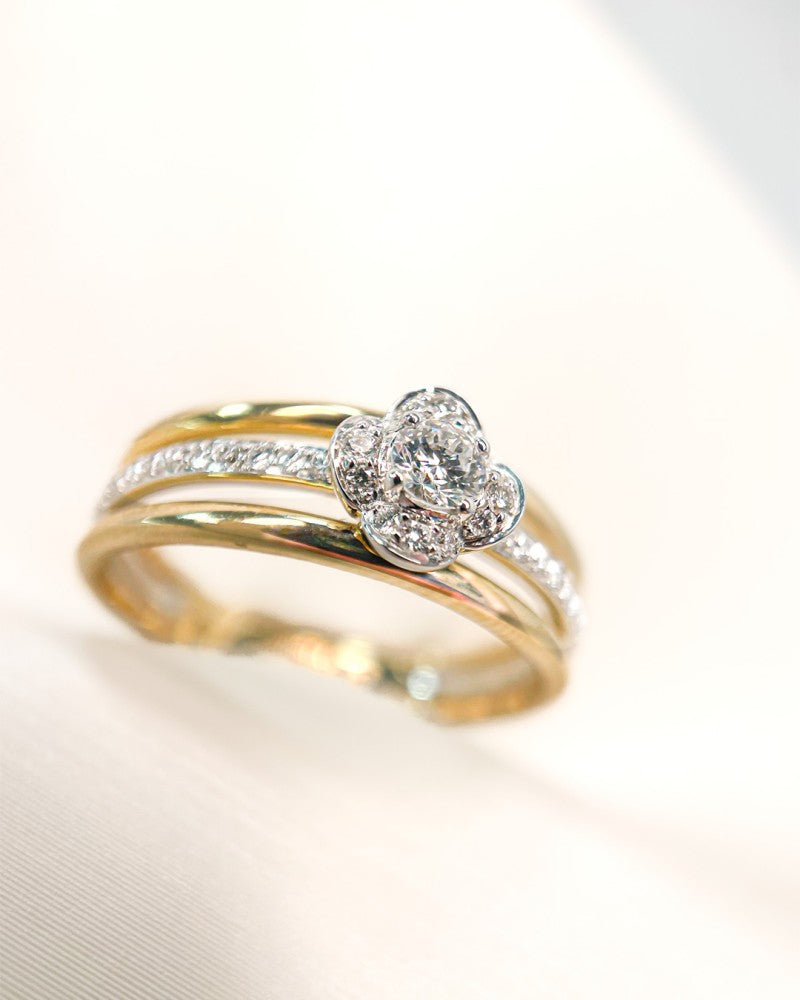 Bague pour femme bicolore or jaune/or blanc avec sertissage de diamants - 0,28 ct diamants, 14 carats