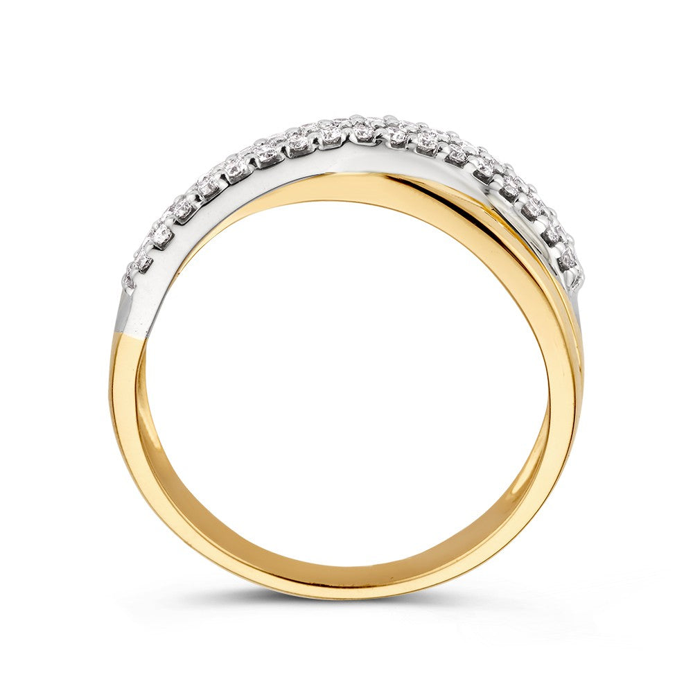 Bague Crossover Bicolore en Or Blanc et Or Jaune avec Diamants 0.30 crt.