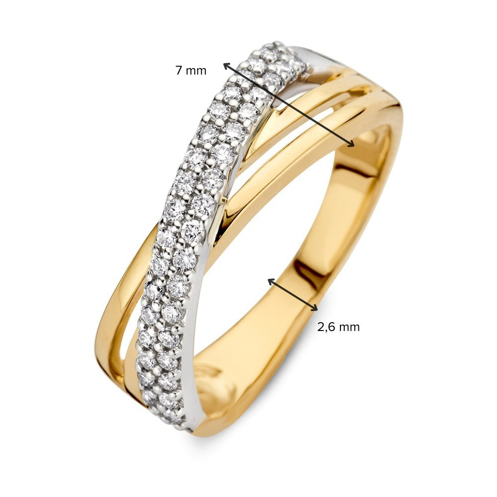Bague Crossover Bicolore en Or Blanc et Or Jaune avec Diamants 0.30 crt.