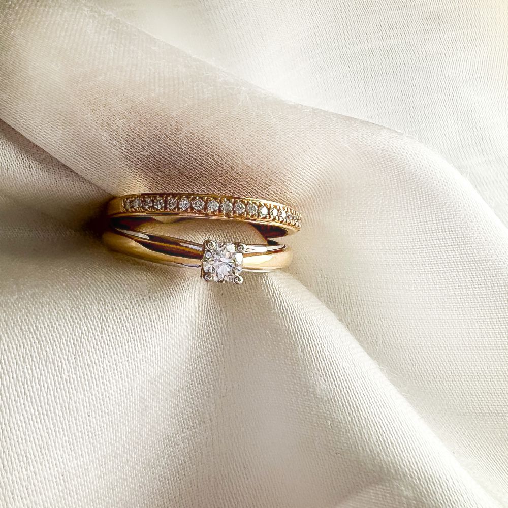 Bague Bicolore en Or Jaune et Or Blanc avec Diamants Brillant 0.31 crt.