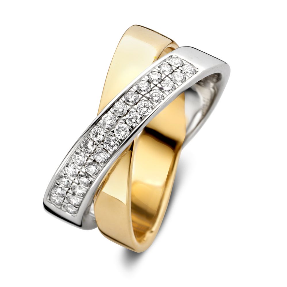 Bague bicolore en or avec diamant brillant central – 0,36 ct.