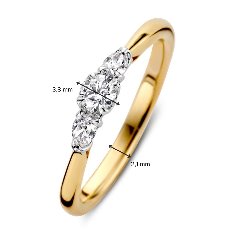 Bague Élégante à Trois Pierres avec Diamant et Diamants Taillés en Poire – 0.36 crt