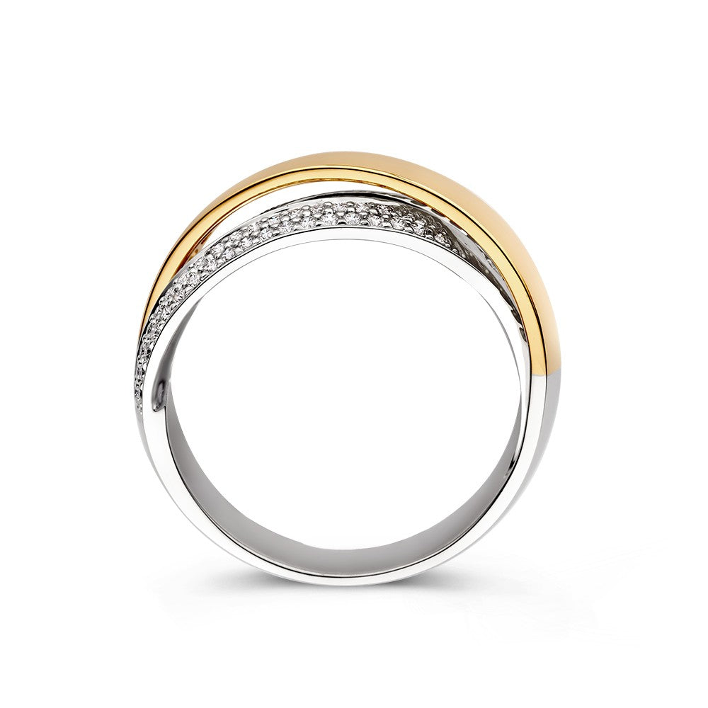 Bague croisée bicolore de luxe avec diamant brillant de 0,37 ct