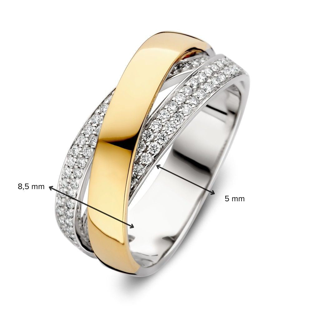 Bague croisée bicolore de luxe avec diamant brillant de 0,37 ct
