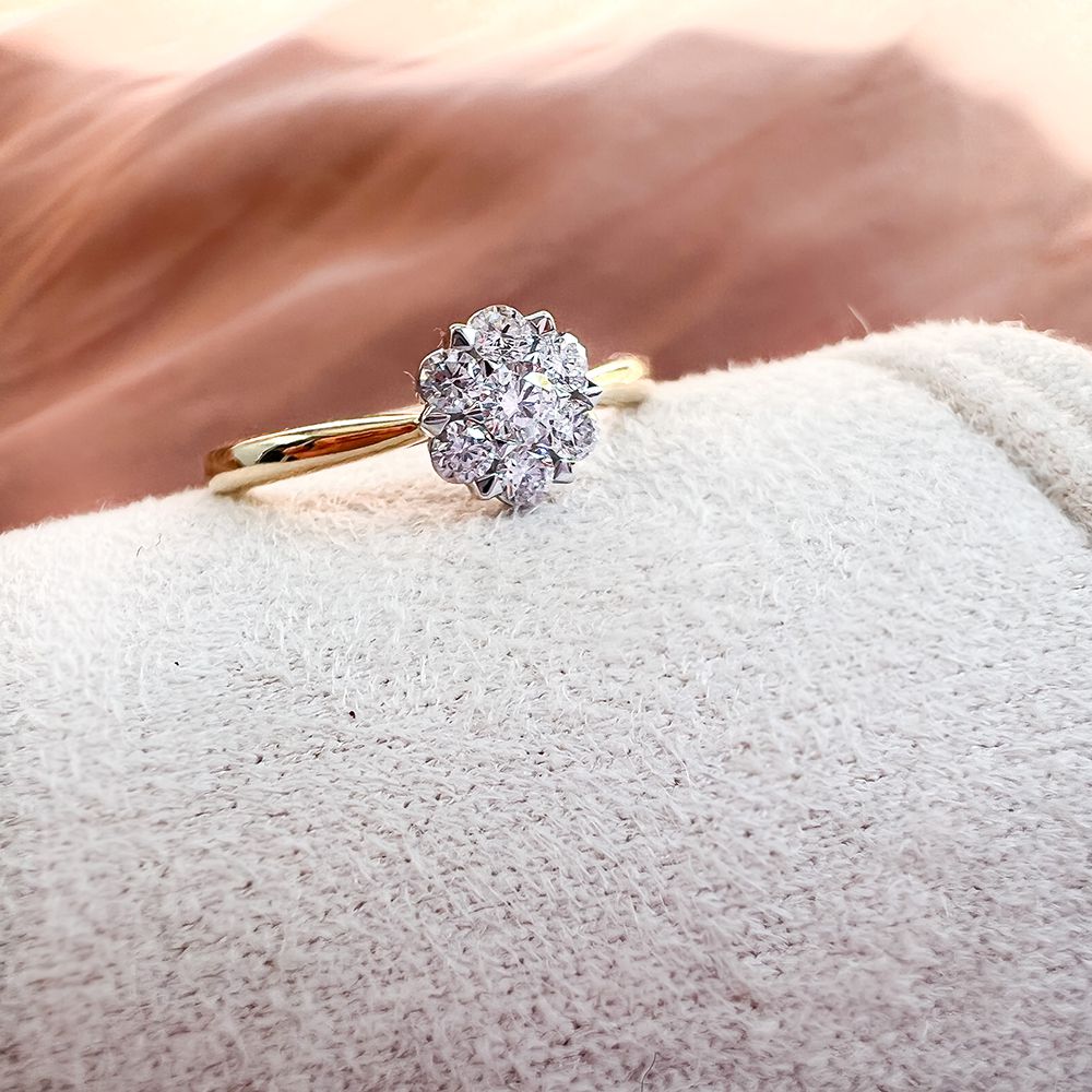 Bague Entourage Bicolore en Or avec Diamant (0.40 ct) – Or Jaune/Blanc 14 Carats