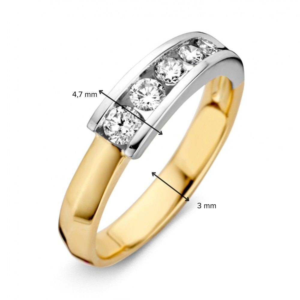Bague pour femme bicolore en or blanc et or jaune avec cinq diamants (0,41 ct) – or 14 carats