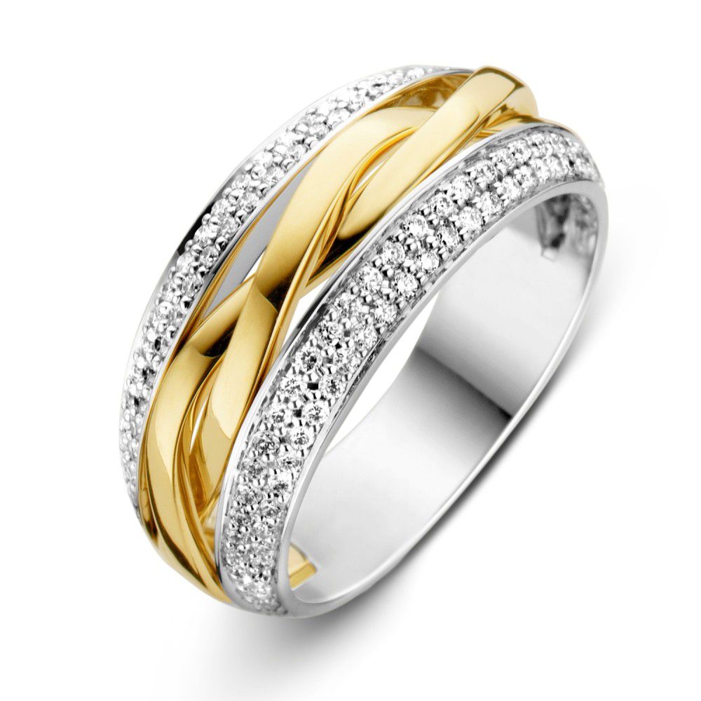 Bague bicolore en or jaune et blanc avec diamant (0,45 ct) – 14 carats.