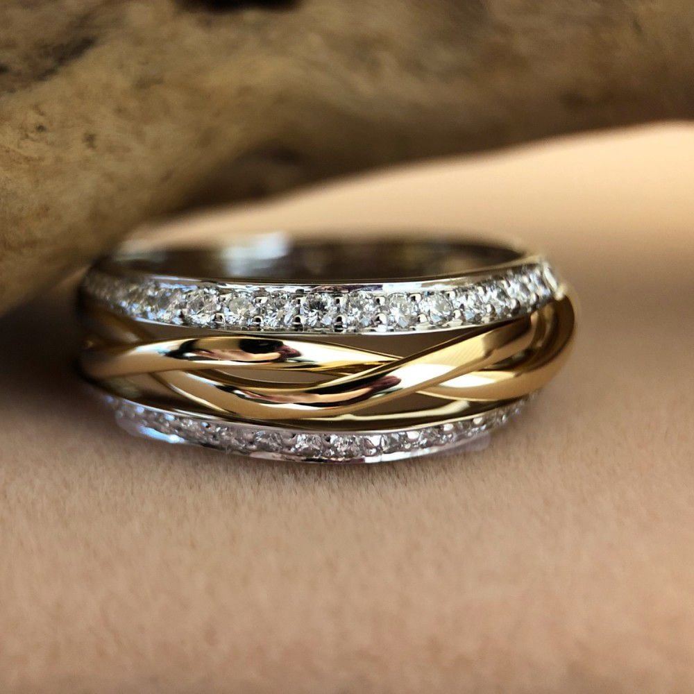 Bague pour femme bicolore en or blanc et or jaune avec diamant (0.47 crt) – 14 carats, qualité H/SI-1