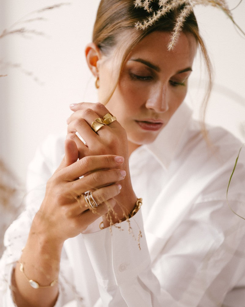 Bague en or jaune et blanc avec diamants - 14 carats - Design luxueux - 0,52 ct diamant