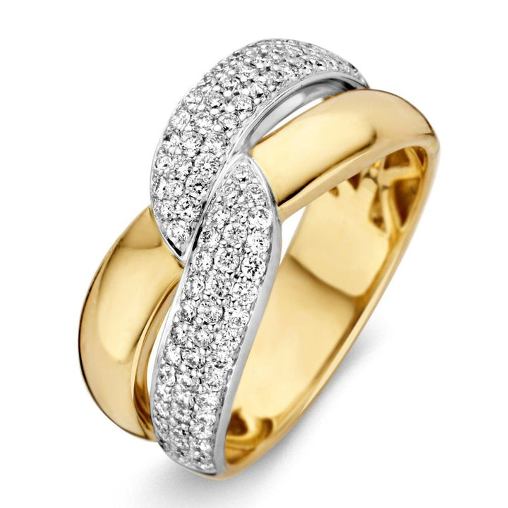 Bicolor geel- en witgouden ring met diamant briljant 0.61ct