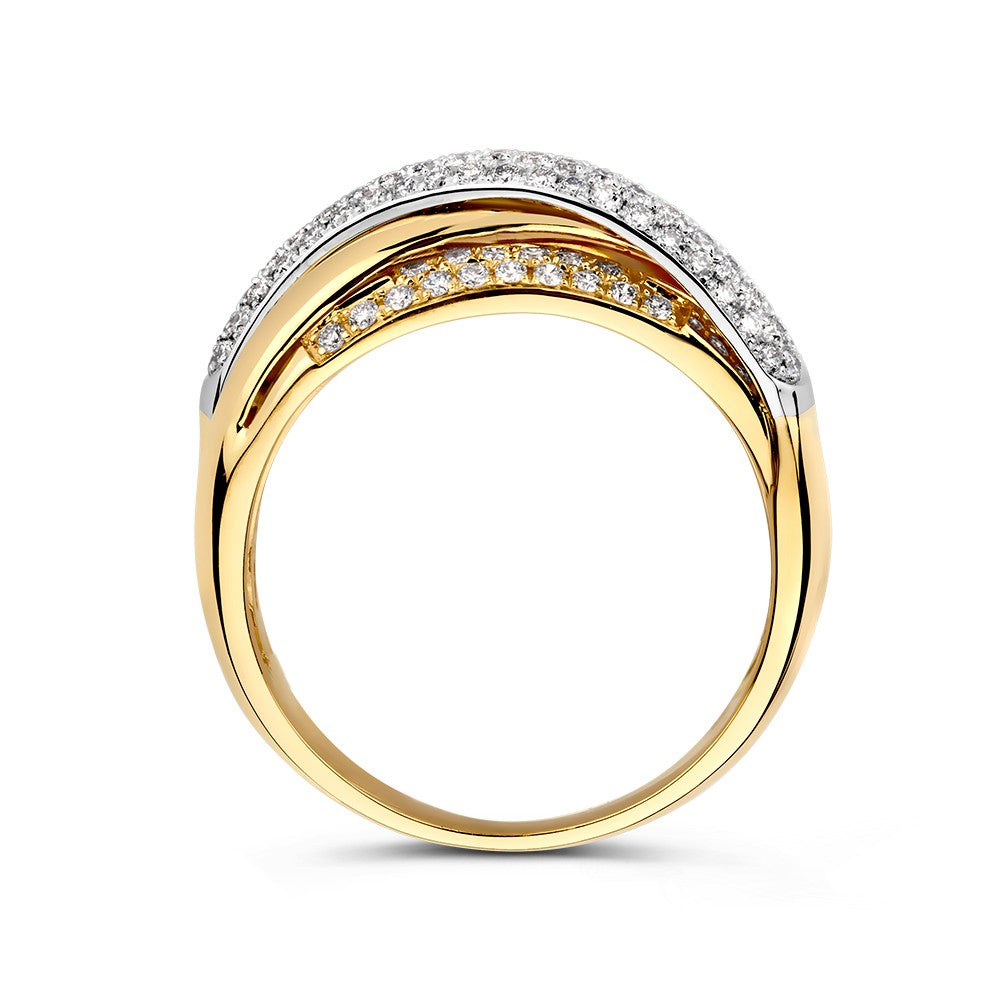 Superbe Bague Crossover en Or Blanc et Or Jaune Bicolore avec Pavé de Diamants