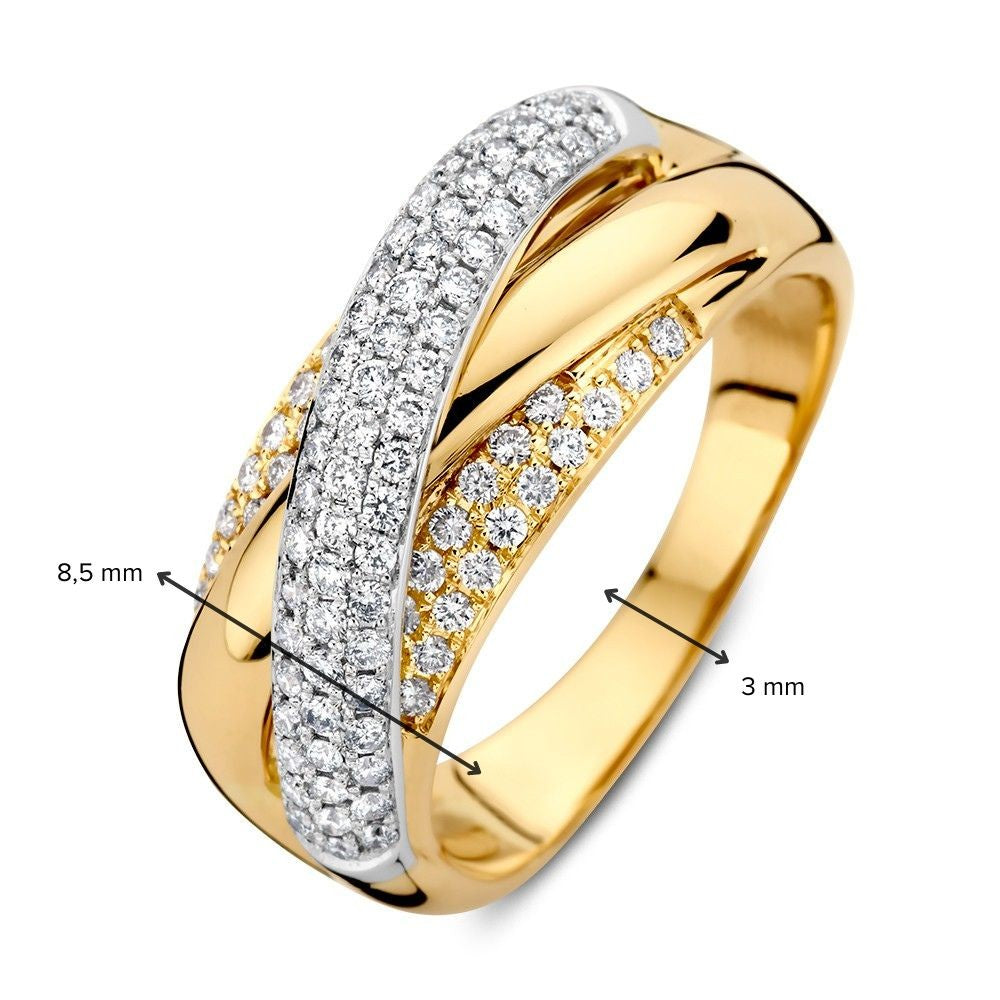 Superbe Bague Crossover en Or Blanc et Or Jaune Bicolore avec Pavé de Diamants