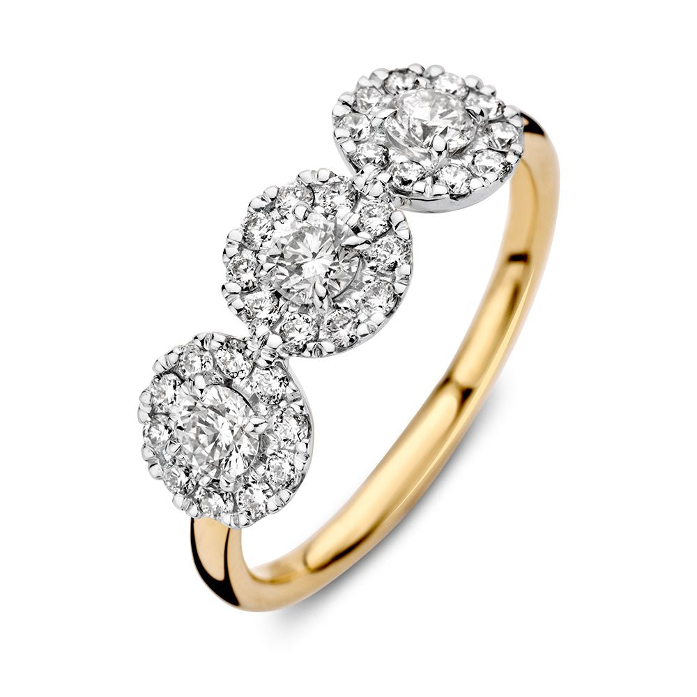 Bague en or bicolore avec trois pierres serties de diamants de 0,81 ct H/SI-1.