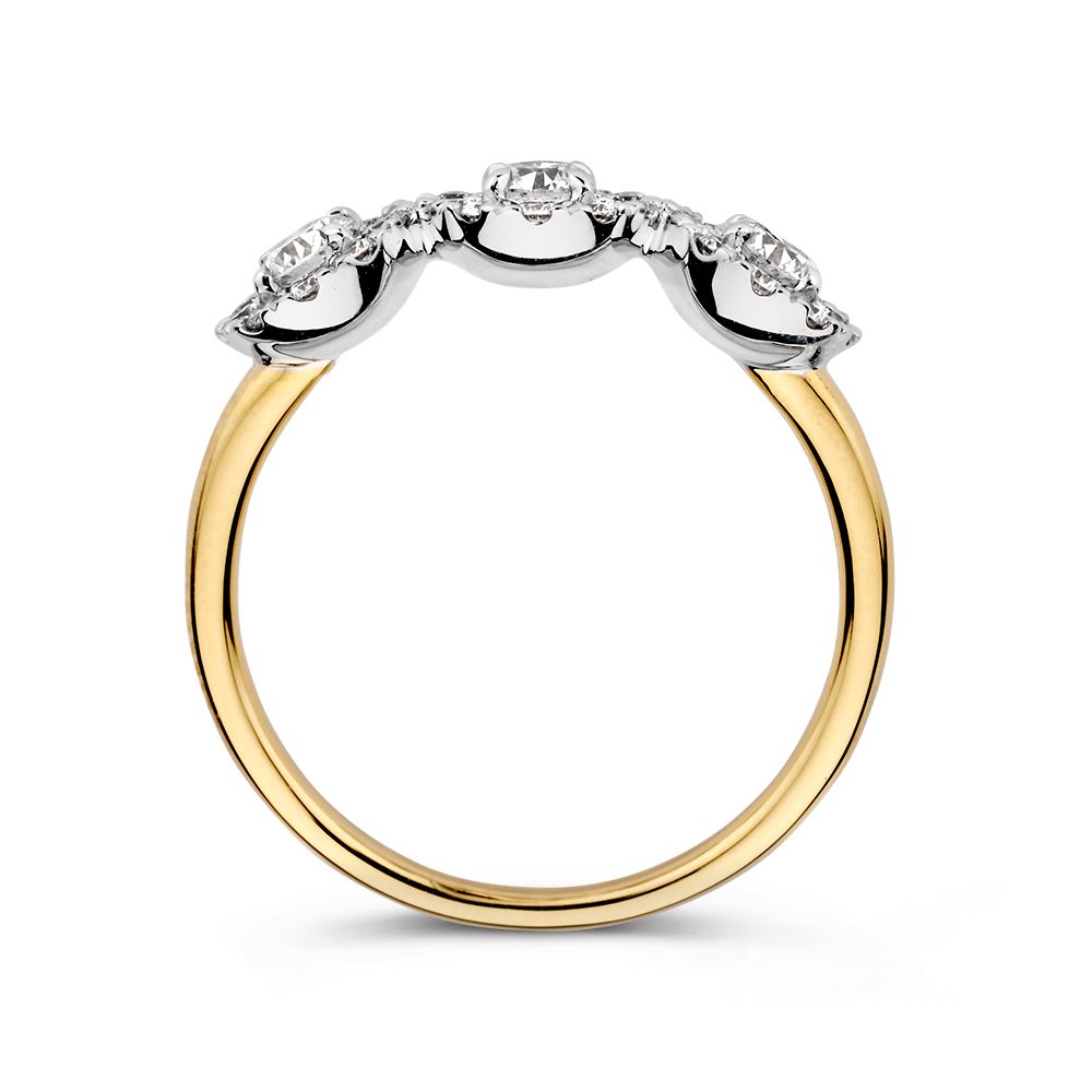 Bague trois pierres en or bicolore avec diamants 0.81ct H/SI-1 14 carats