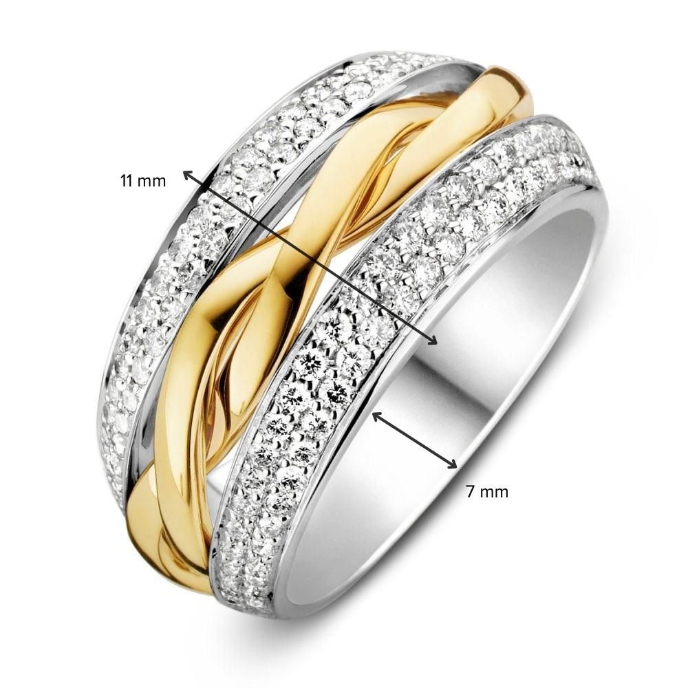 Bague en or bicolore avec diamant brillant 0.87ct H/SI-1 14 carats