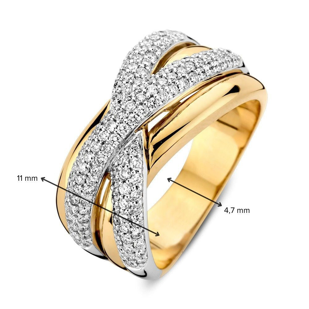 Bague Bicolore en Or Blanc et Or Jaune avec Diamants dans des Bandes Croisées Ludiques