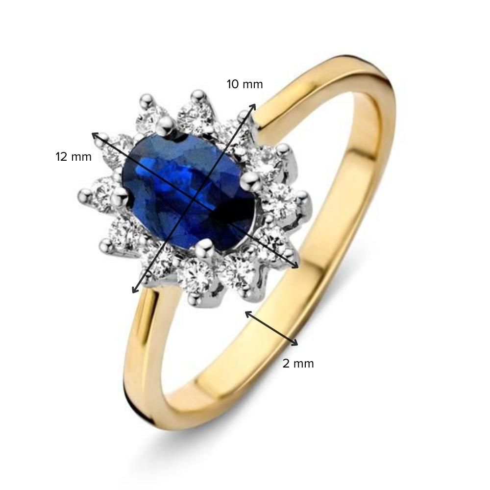 Bague en or 14 carats classique 'Lady Di' avec saphir bleu et diamants