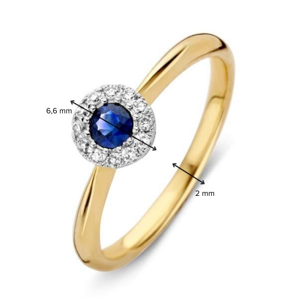 Bague pour femme en or 14 carats avec saphir bleu et diamants