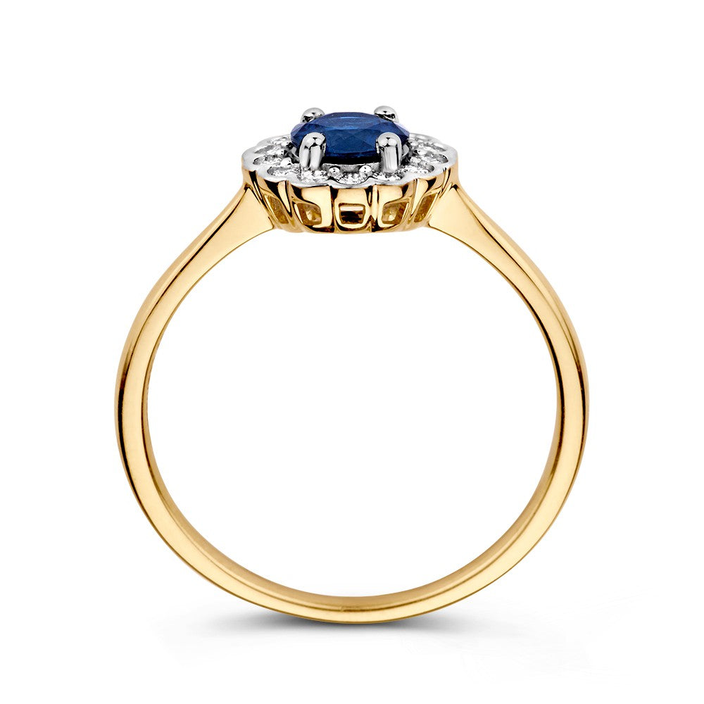 Bague en Or Classique avec Saphir Bleu Rond et Diamants de 0,18 ct
