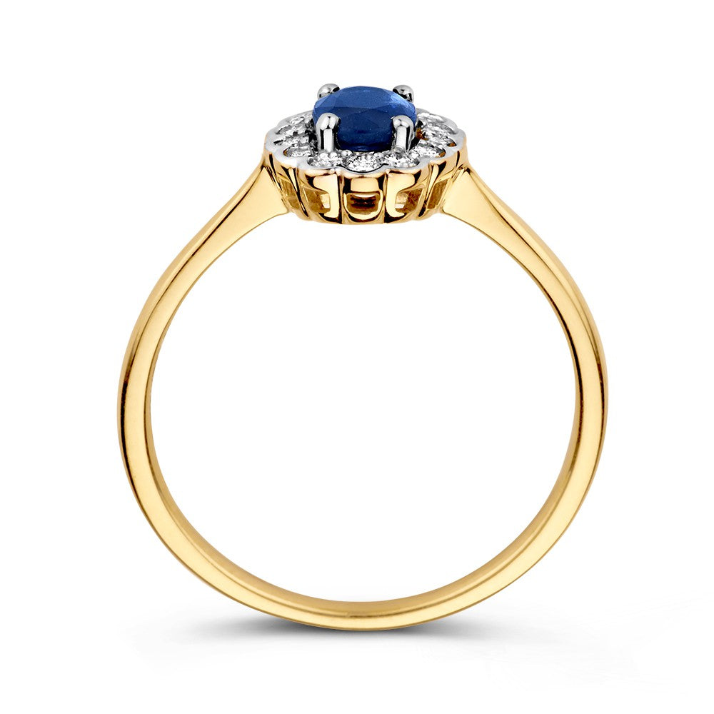 Bague en Or Classique avec Saphir Ovale Bleu et Diamants de 0,18 ct
