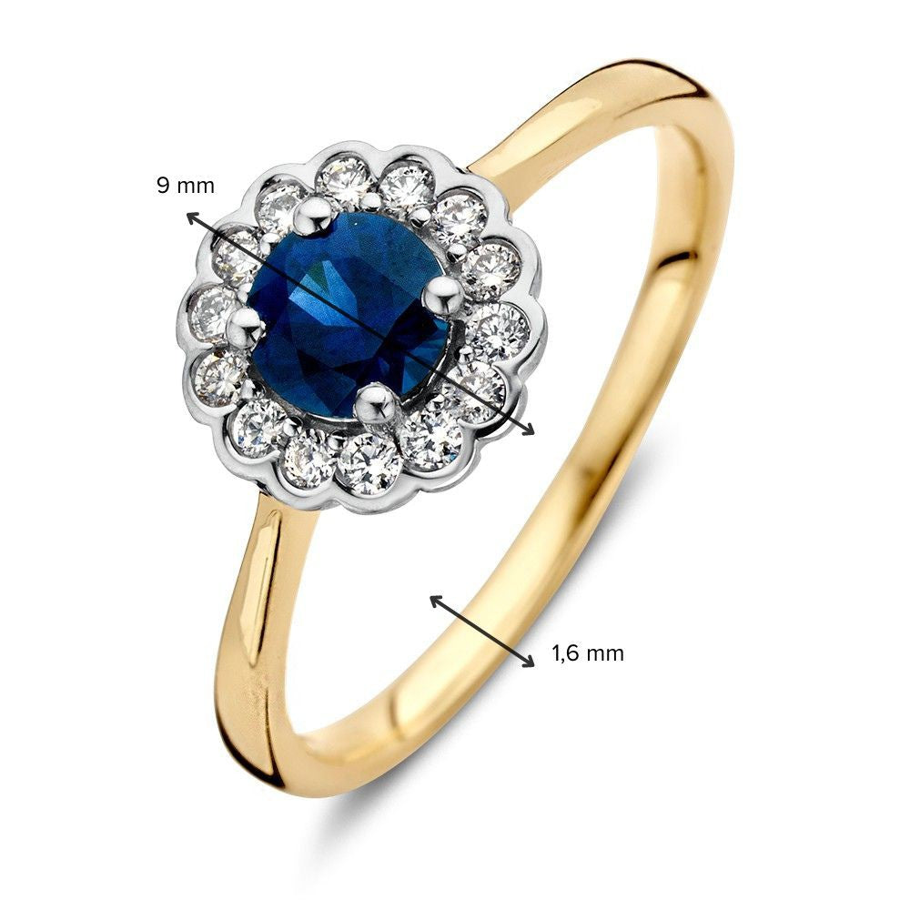 Bague en Or Classique avec Saphir Bleu Rond et Diamants de 0,18 ct