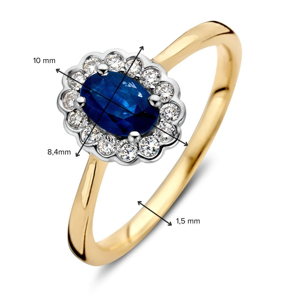 Bague en Or Classique avec Saphir Ovale Bleu et Diamants de 0,18 ct