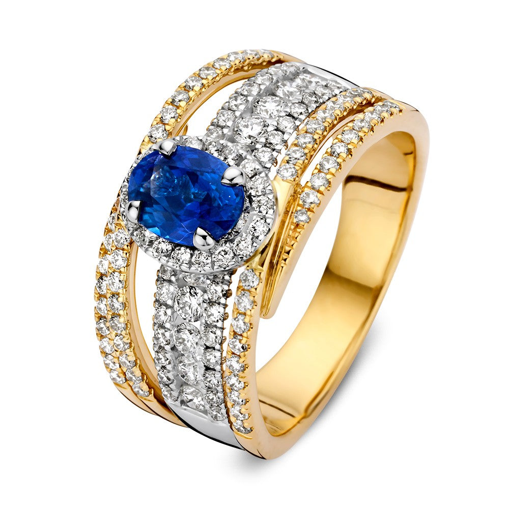 Bague en or avec saphir ovale bleu royal et diamants de 1,07 ct.