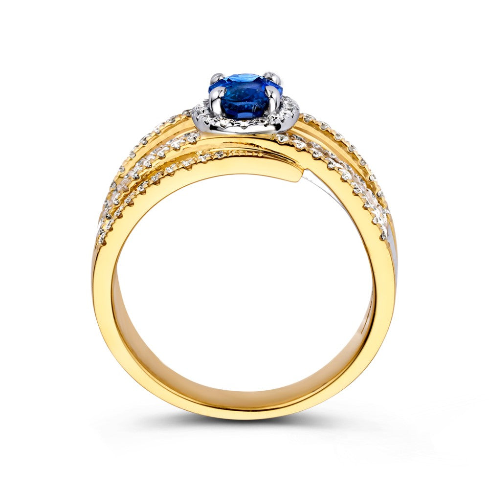Bague en Or de Luxe avec Saphir Ovale Bleu Royal et 1.07ct de Diamants