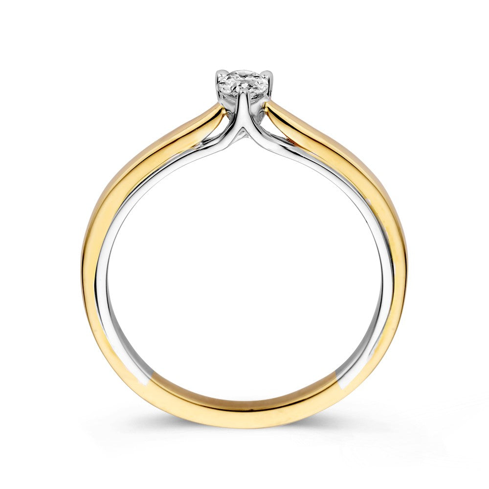 Bague en or bicolore 14k avec diamant en forme de poire 0.23ct