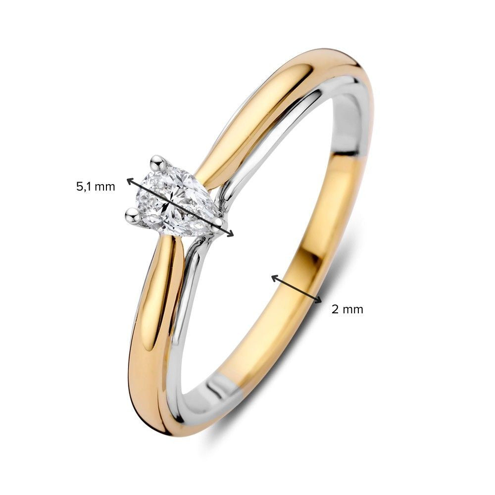 Bague en or bicolore 14k avec diamant en forme de poire 0.23ct