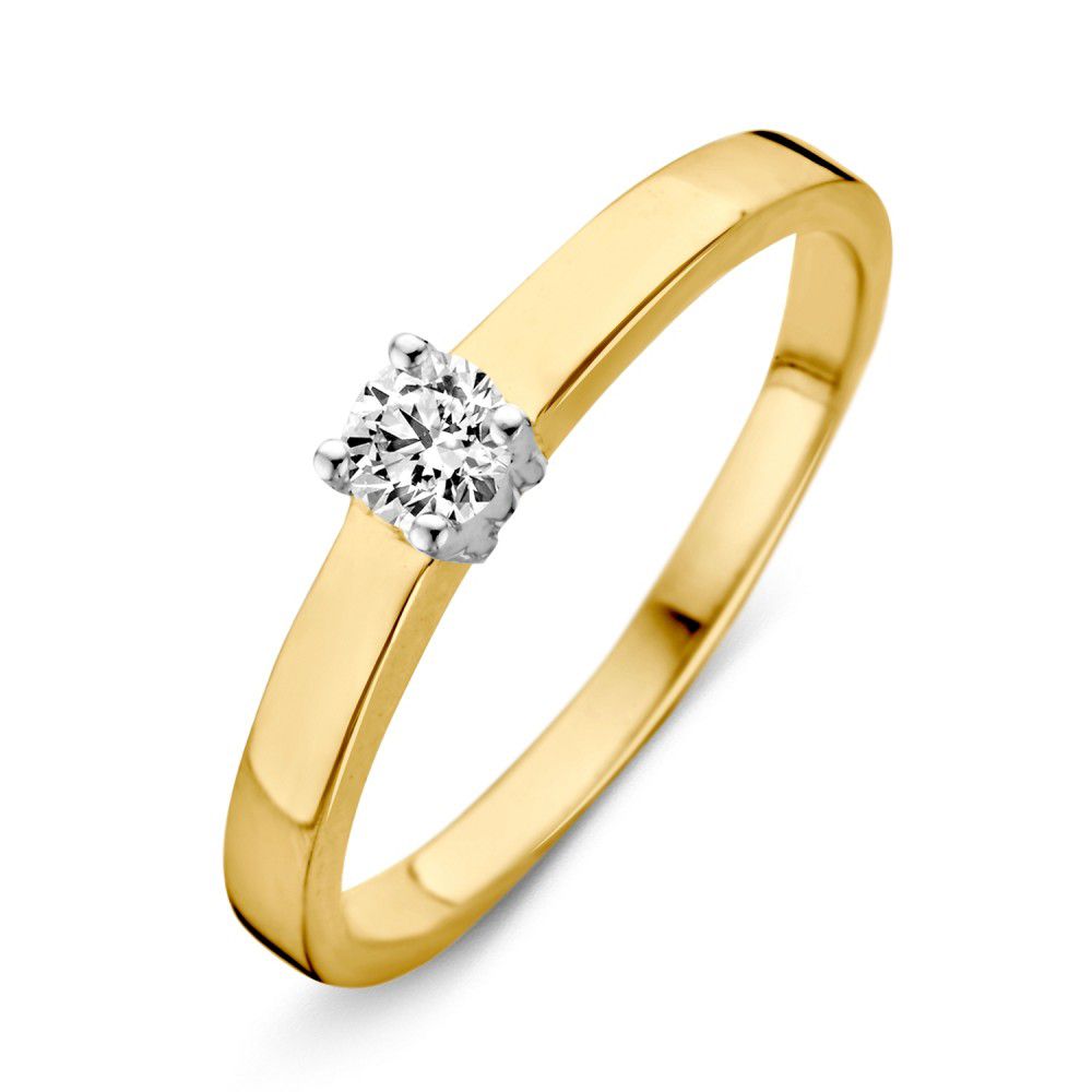 Bague bicolore en or 14 carats avec zirconium blanc de 3,8 mm.