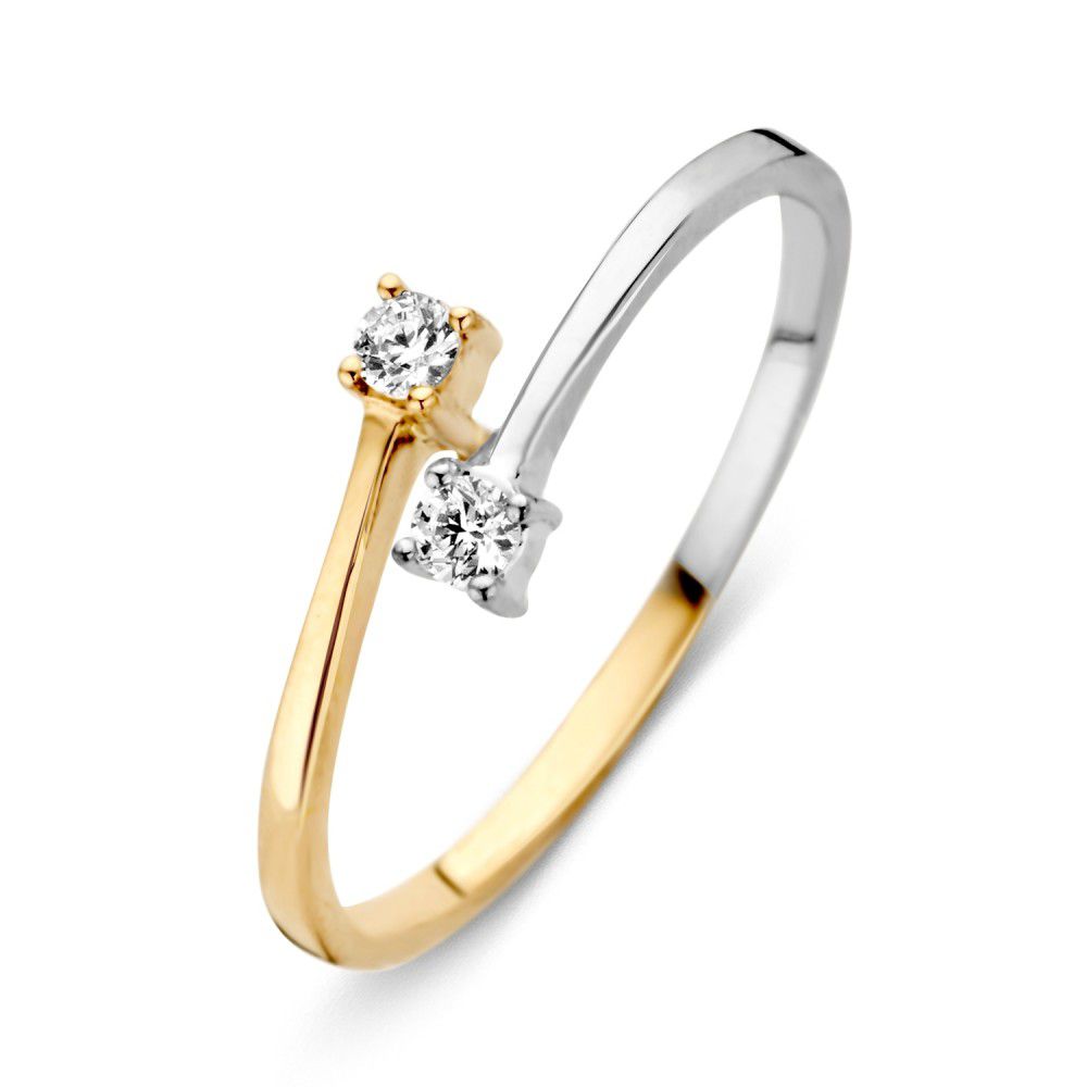 Bague en or bicolore avec zirconia blanche de 14 carats, largeur de 5,5 mm.