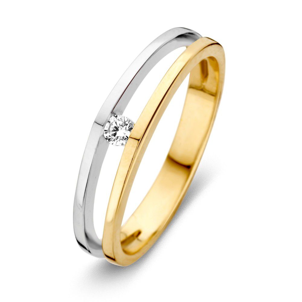 Bague bicolore en or avec zirconium blanc de 14 carats, largeur de 4,7 mm.