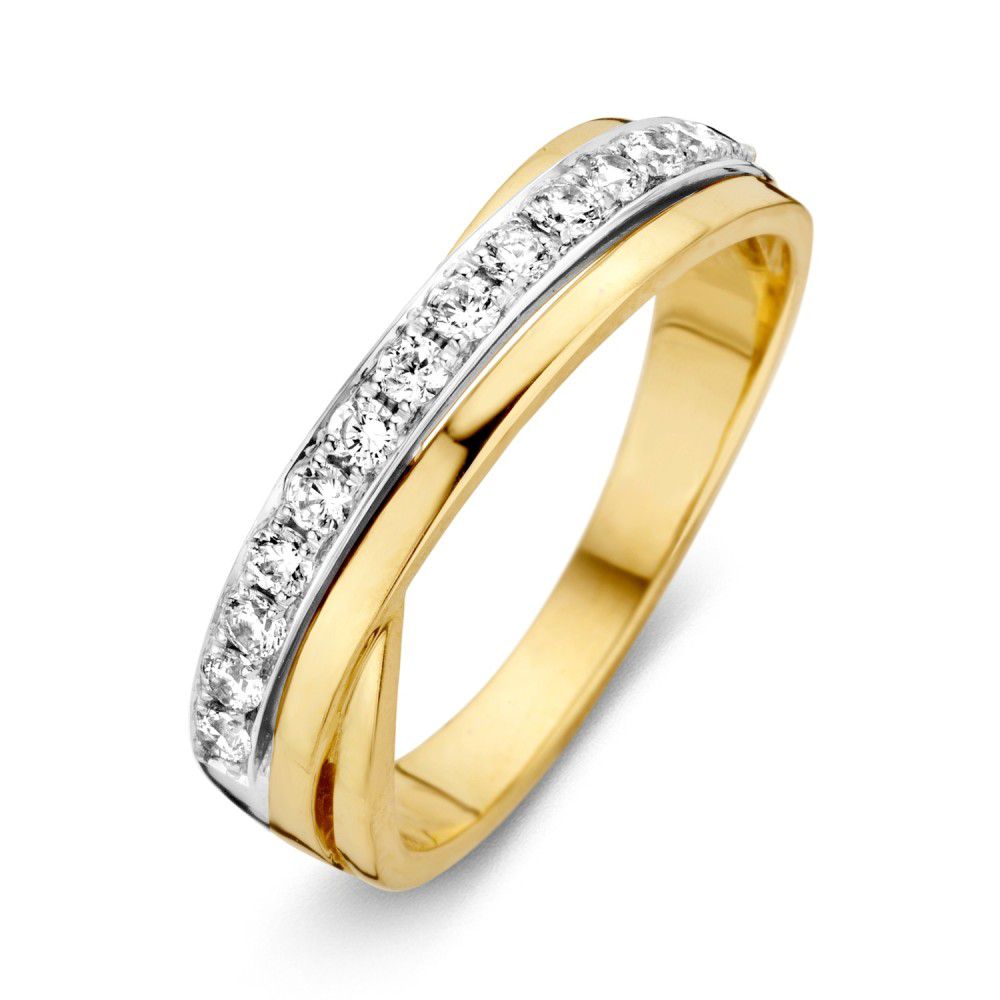 Bague en or bicolore 14 carats avec zircons blancs de 5,5 mm.