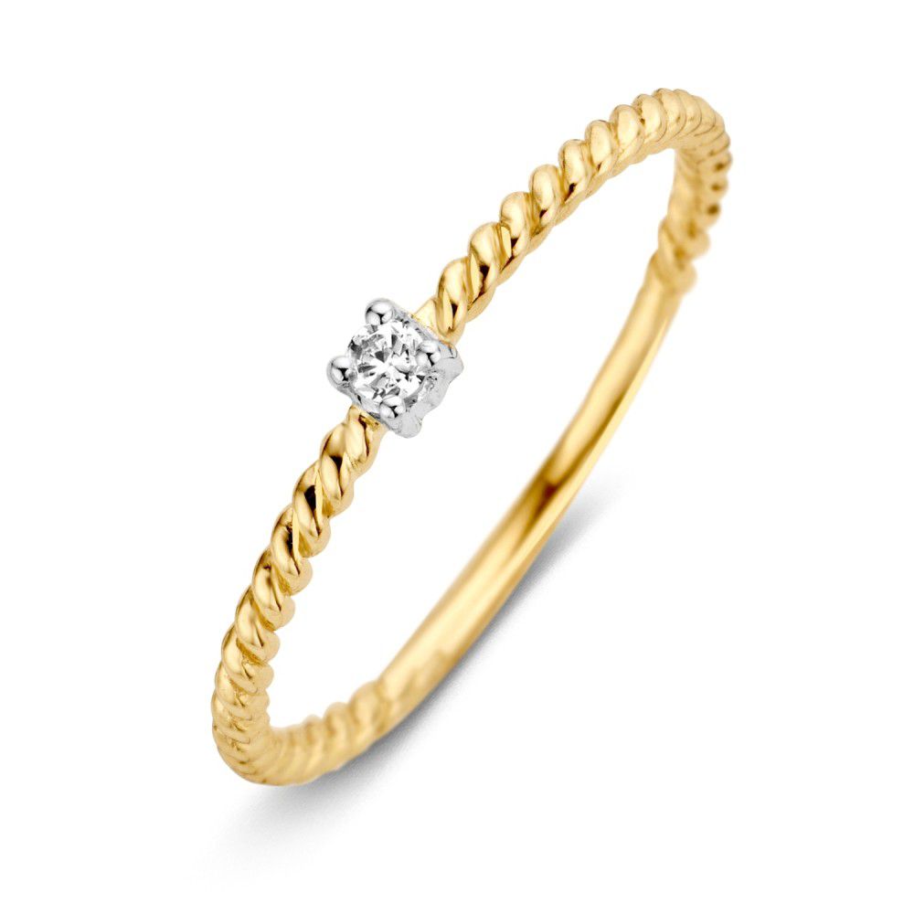 Bague en or jaune et blanc avec zircon, design subtil, tressée, pour femmes.