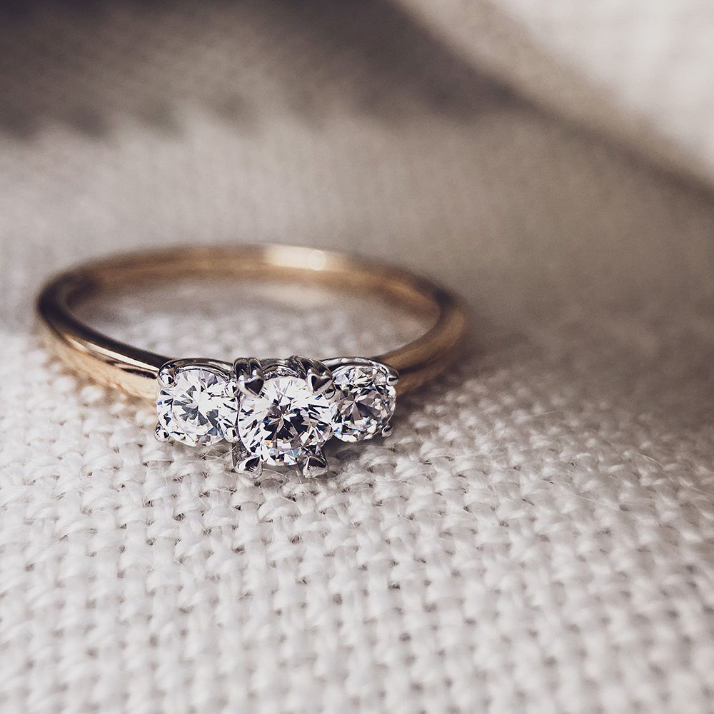 Bague pour femme en or bicolore 14 carats avec zircone blanche 4.6mm