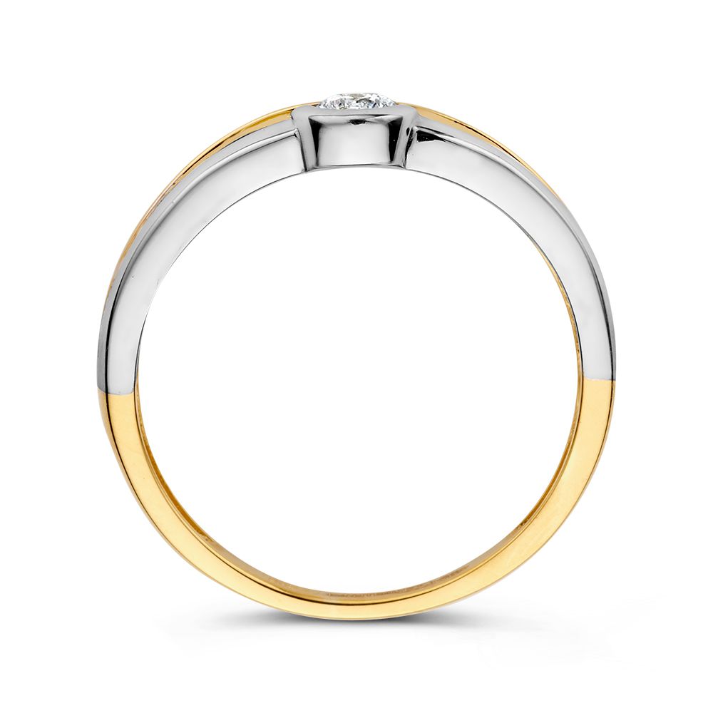 Bague pour femme en or jaune et or blanc bicolore avec zircones scintillantes | Or 14 carats | Élégante bague de 6 mm de large | Bijou de luxe moderne