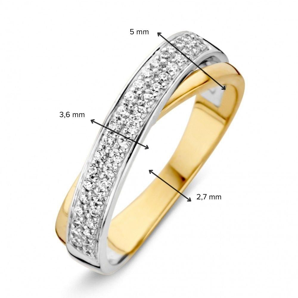 Bague pour femme en or blanc et or jaune bicolore avec zircone blanche 14 carats 5mm