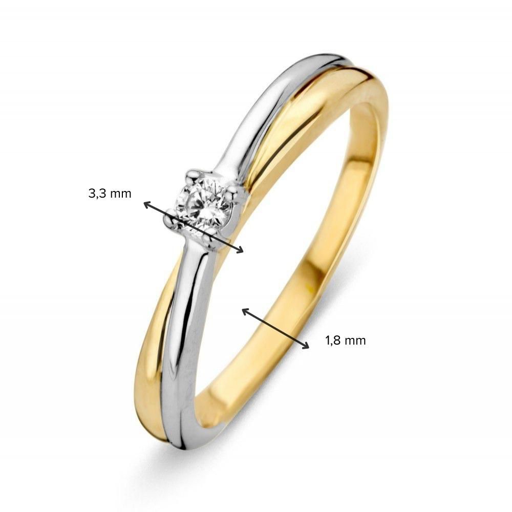 Bague en or bicolore avec zircone blanche 14 carats 3.3mm