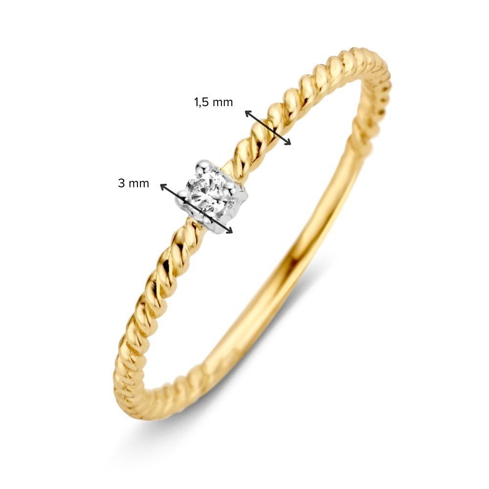 Bague en Or Jaune et Blanc avec Zircone - 14 Carats - 1,1 Gr - Design Subtil pour Femme
