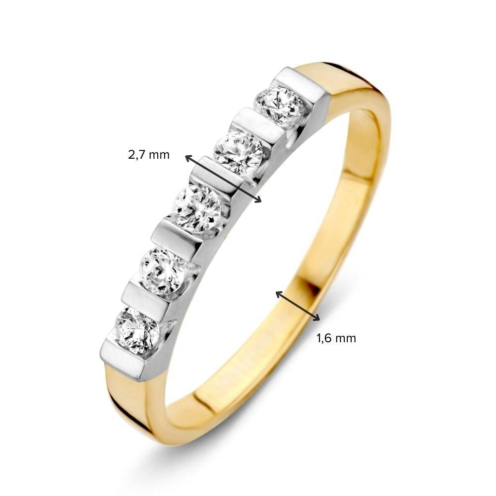 Bague en or bicolore 14 carats avec zircone blanche 2.7mm