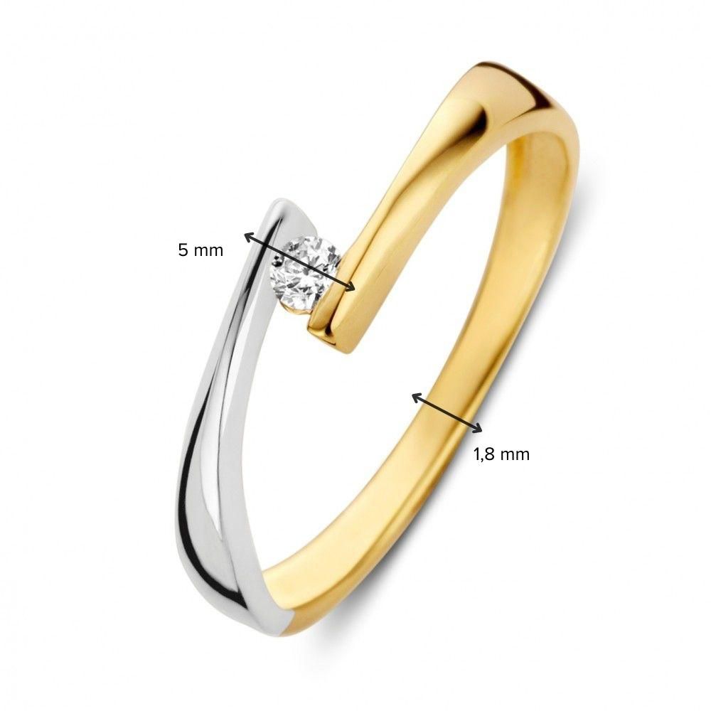 Bague bicolore en or blanc et or jaune avec zircone blanche 14 carats 5mm
