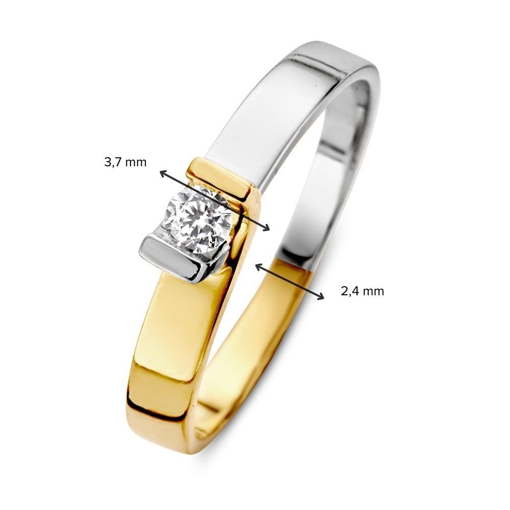 Bague pour femme en or jaune et or blanc 14kt avec zircone - Bague élégante avec luxe subtil